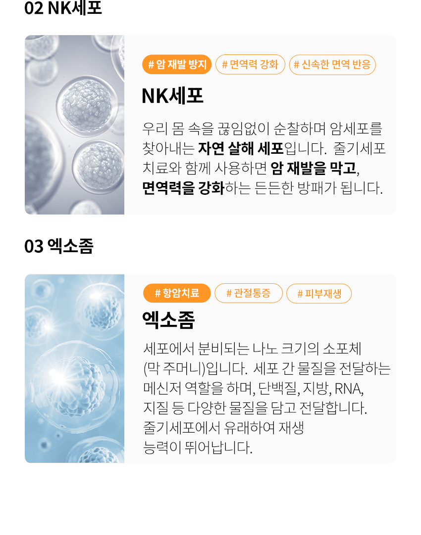 NK세포치료, 엑소좀치료, 세포치료종류